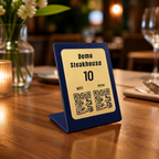 Pleksi Gold Rowmark QR Menü Standı – Lazer Kazımalı, Şık ve Dayanıklı Restoran Masa Karekodu