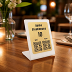 Pleksi Gold Rowmark QR Menü Standı – Lazer Kazımalı, Şık ve Dayanıklı Restoran Masa Karekodu