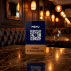 Ahşap Tabanlı Pleksi QR Menü Standı – UV Baskılı