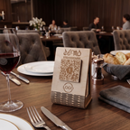 QR Menü Standı Akordiyon Tasarım – Su Kontrası Ahşap, Katlanabilir, Restoran İçin