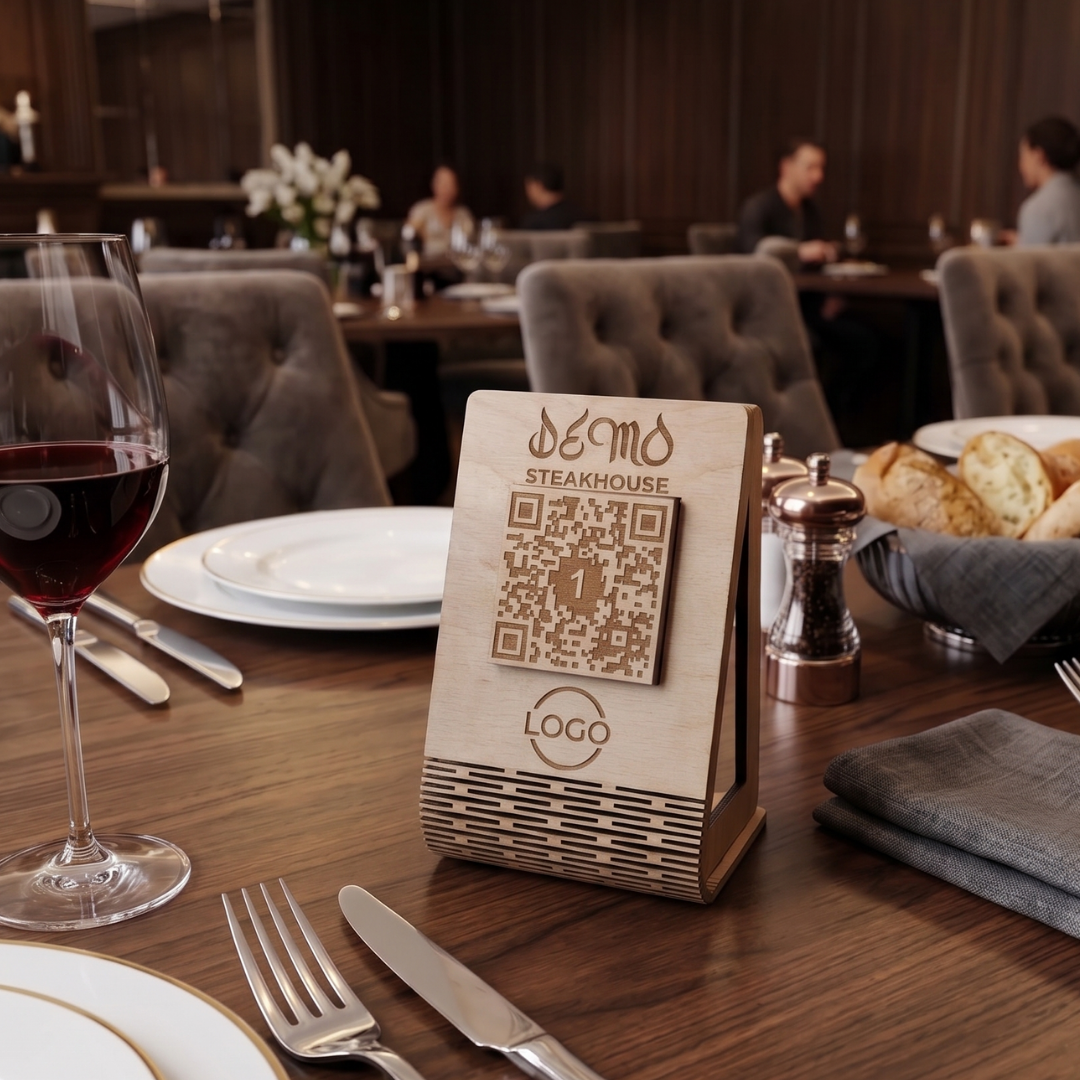 QR Menü Standı Akordiyon Tasarım – Su Kontrası Ahşap, Katlanabilir, Restoran İçin