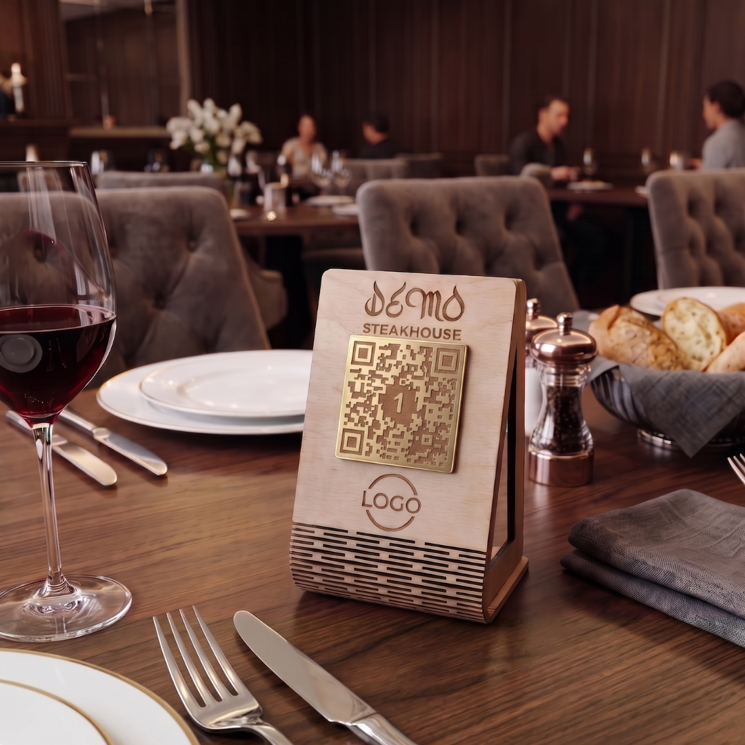 QR Menü Standı Akordiyon Tasarım – Su Kontrası Ahşap, Katlanabilir, Restoran İçin