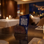 Lüks QR Menü Standı Ahşap Pleksi Kombinli – Özel Tasarım, Restoran ve Kafe İçin