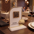 QR Menü Standı Gold Çerçeveli Pleksi – Premium, Restoran ve Kafe Masa Standı
