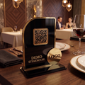 QR Menü Standı Gold Çerçeveli Pleksi – Premium, Restoran ve Kafe Masa Standı