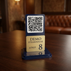 QR Menü Standı Siyah Pleksi Gold – Premium, Lazer Kazımalı, Lüks Restoran İçin