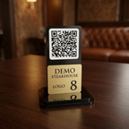 QR Menü Standı Siyah Pleksi Gold – Premium, Lazer Kazımalı, Lüks Restoran İçin